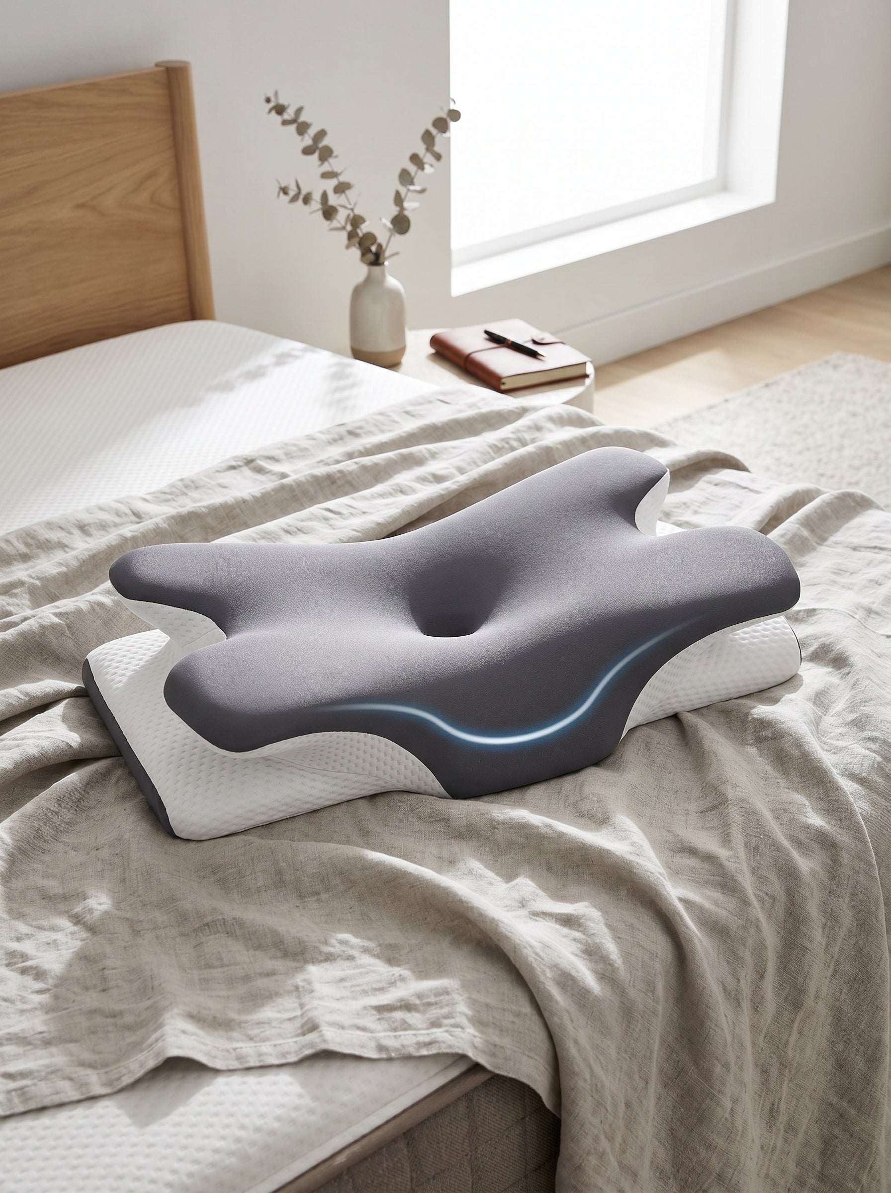 Almohada cervical ergonómica en dormitorio
