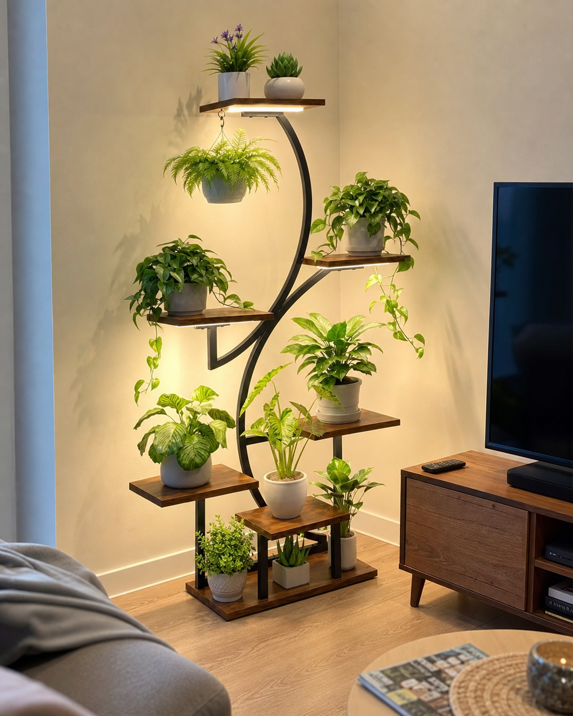 Corner plant rack for living room